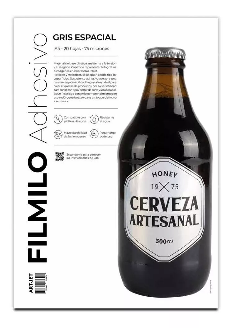 FILMINO ADHESIVO GRIS ESPACIAL A4 X20 HOJAS 75 MICRONES ART-JET