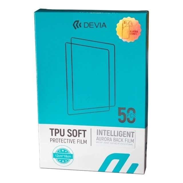 CAJA DE 50 FILM AURORA TORNASOLADO DEVIA PARA PROTECTORES TRASEROS DE CELULARES - HYDROGEL