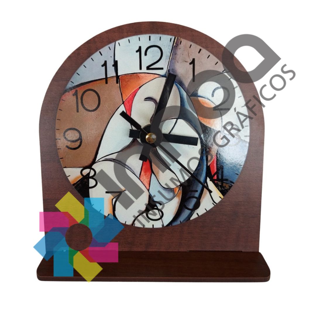 RELOJ ESCRITORIO SUBLIMABLE MADERA NACIONAL 3 MM COMBINADO NOGAL