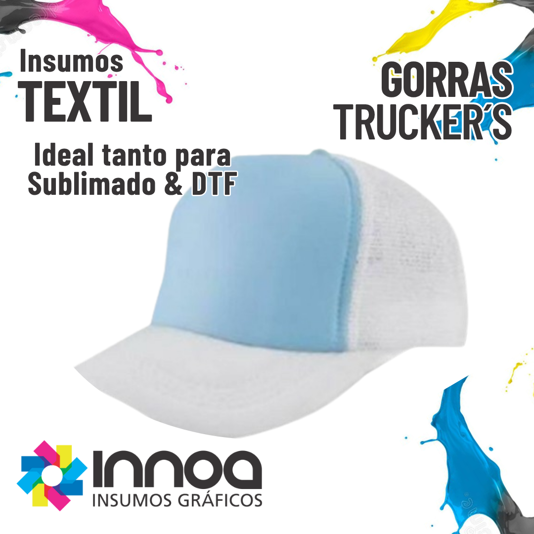 G06 Gorra Trucker Vicera y Red BLANCA Frente CELESTE