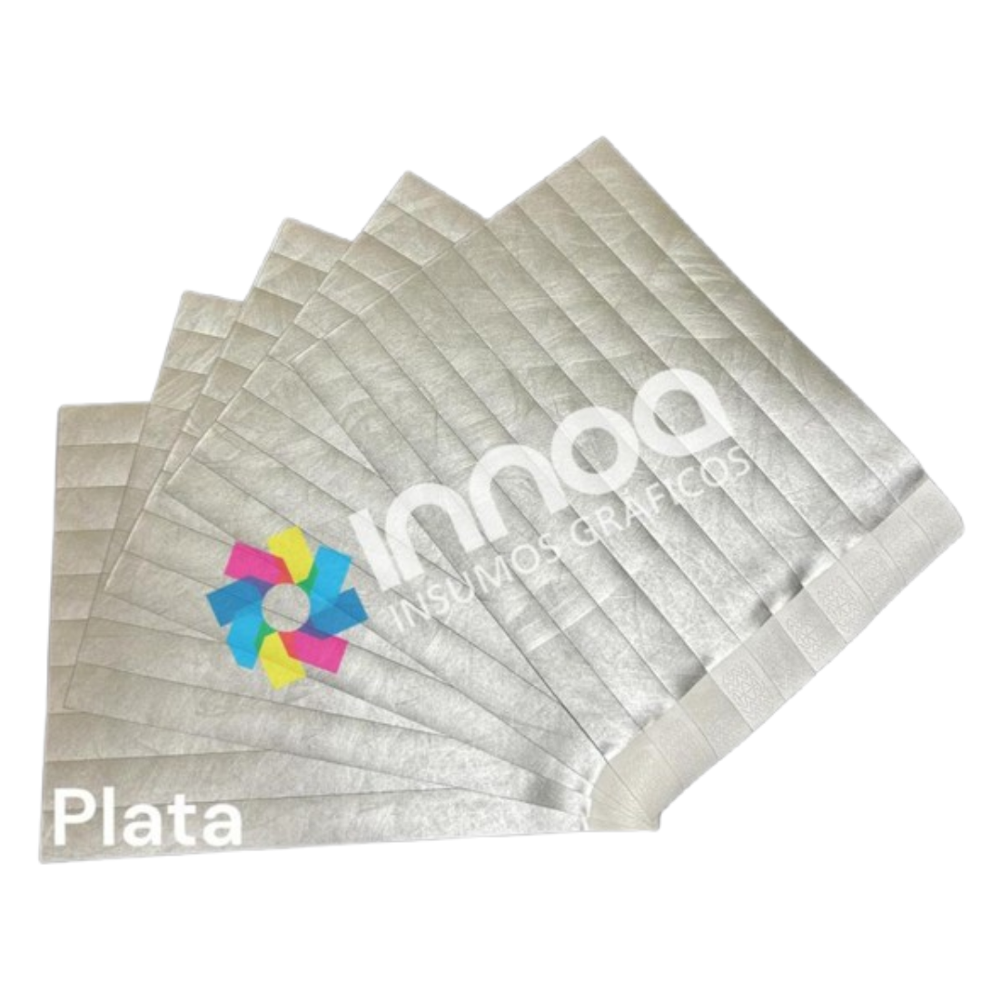 PULSERA TYVEK PLATA LISAS PLANCHA X10 PULSERAS