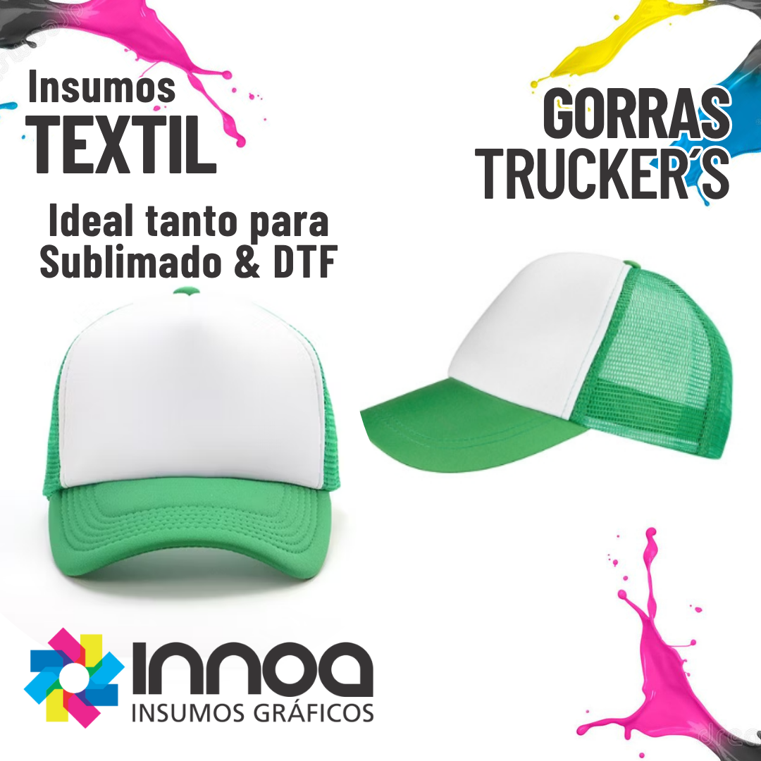 G06 GORRA TRUCKER VICERA Y RED VERDE CLARO FRENTE BLANCA