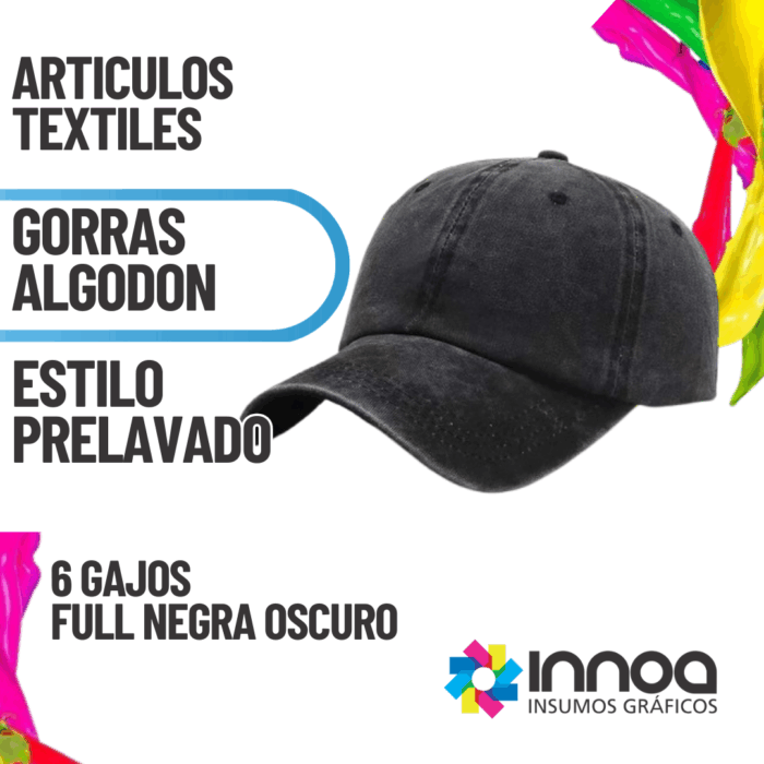 G21 GORRA 6 GAJOS ALGODON PRELAVADA FULL NEGRA OSCURO